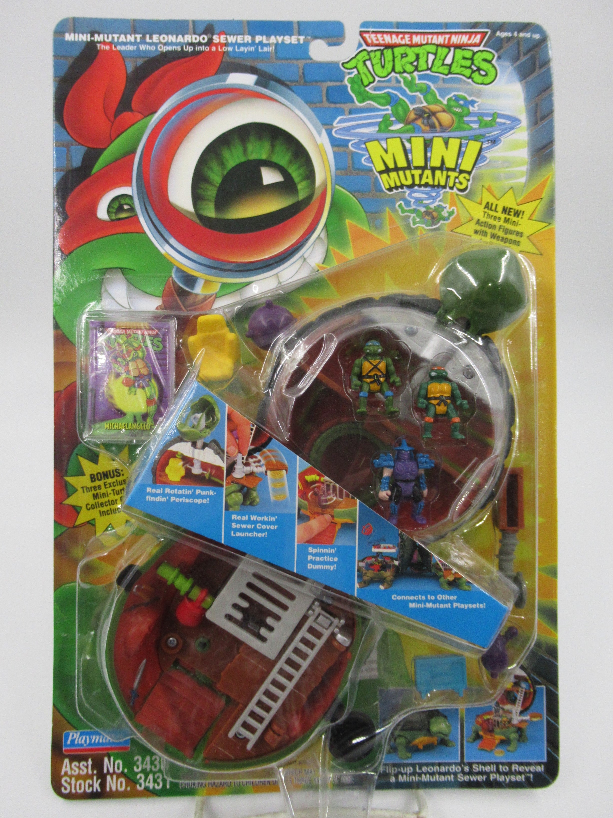 Teenage Mutant Ninja Turtles Mini Mutants Leonardo Sewer Playset TMNTs- Playmates (1994)